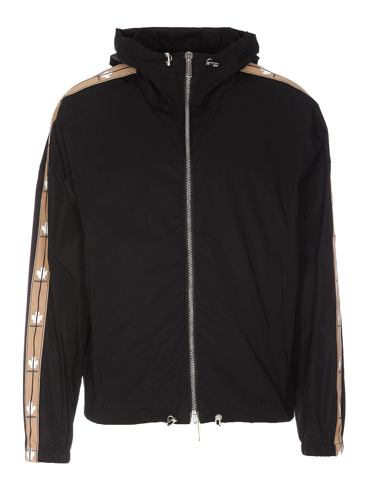 Dsquared2 Cotton Jacket With Coulisse And Band Logo In Negro