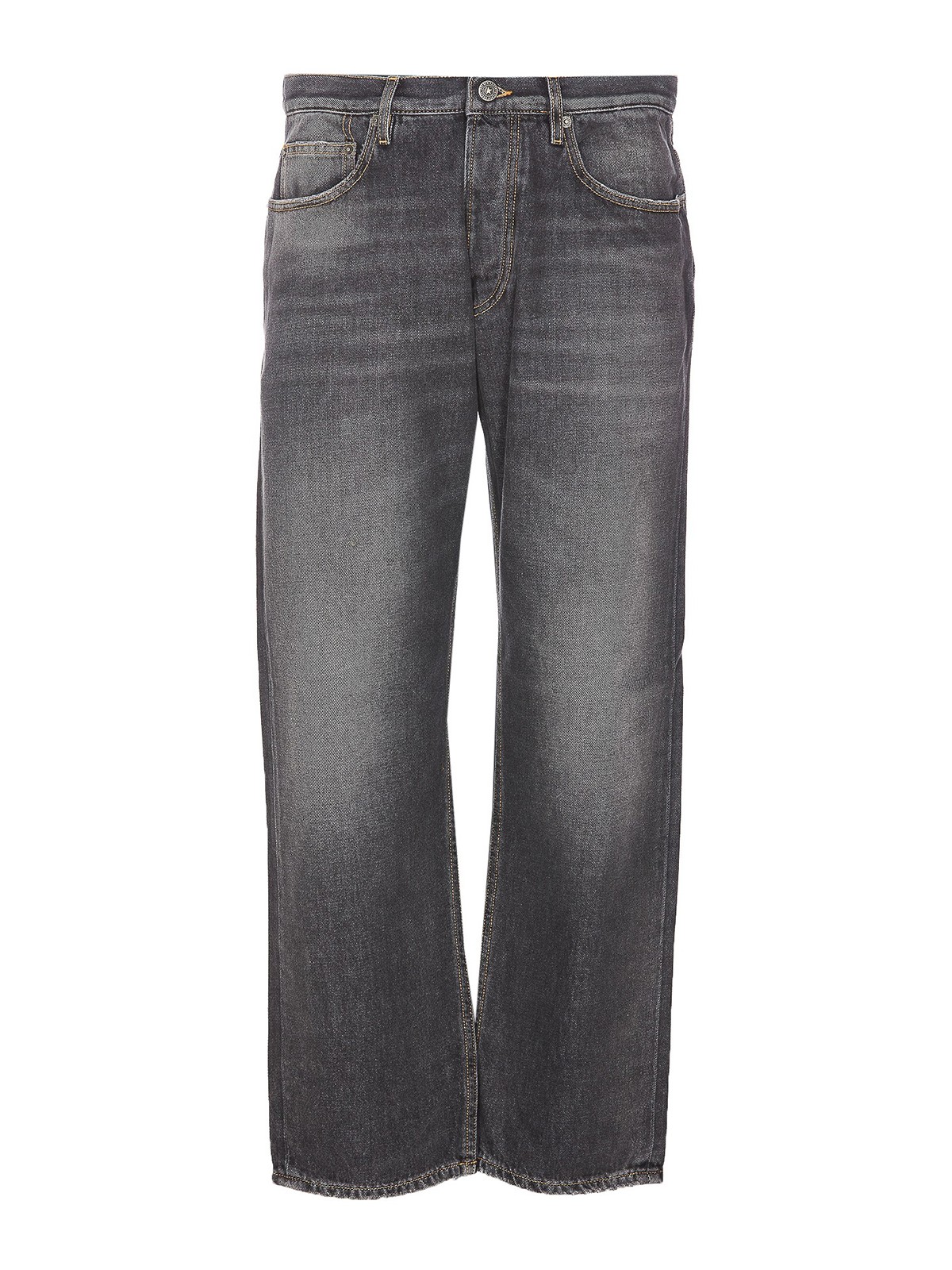 Golden Goose Wide Leg Jeans With Faded Effect And Logo In Black