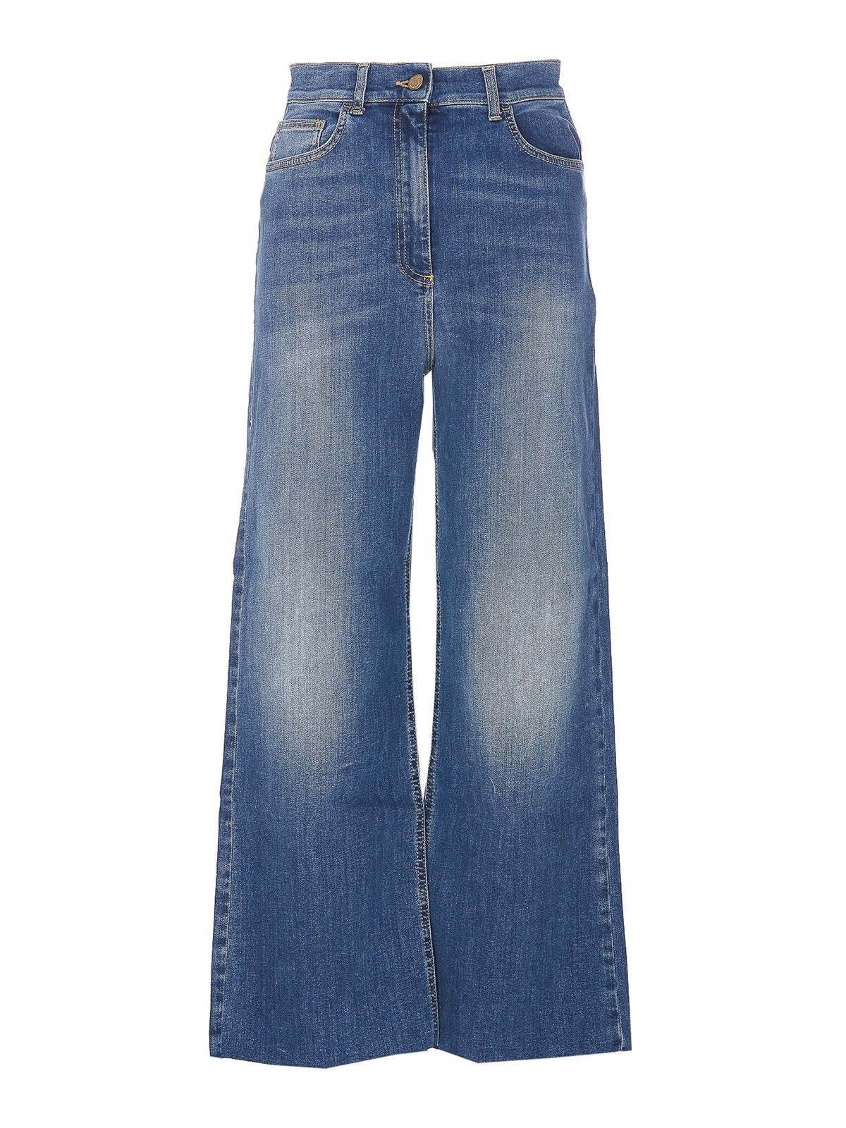 Shop Elisabetta Franchi Wide Leg Faded Jeans With Plaque Logo In Light Wash