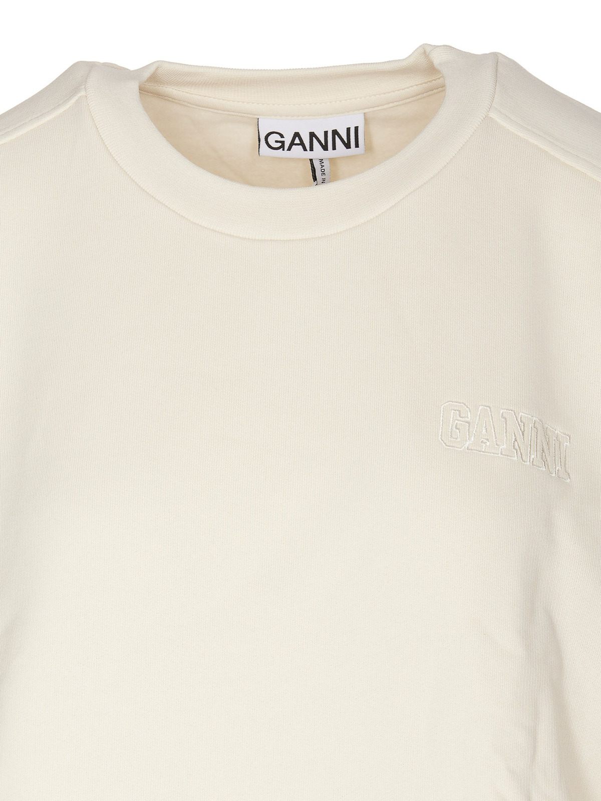 Shop Ganni Cotton Crewneck Sweatshirt With Logo In White