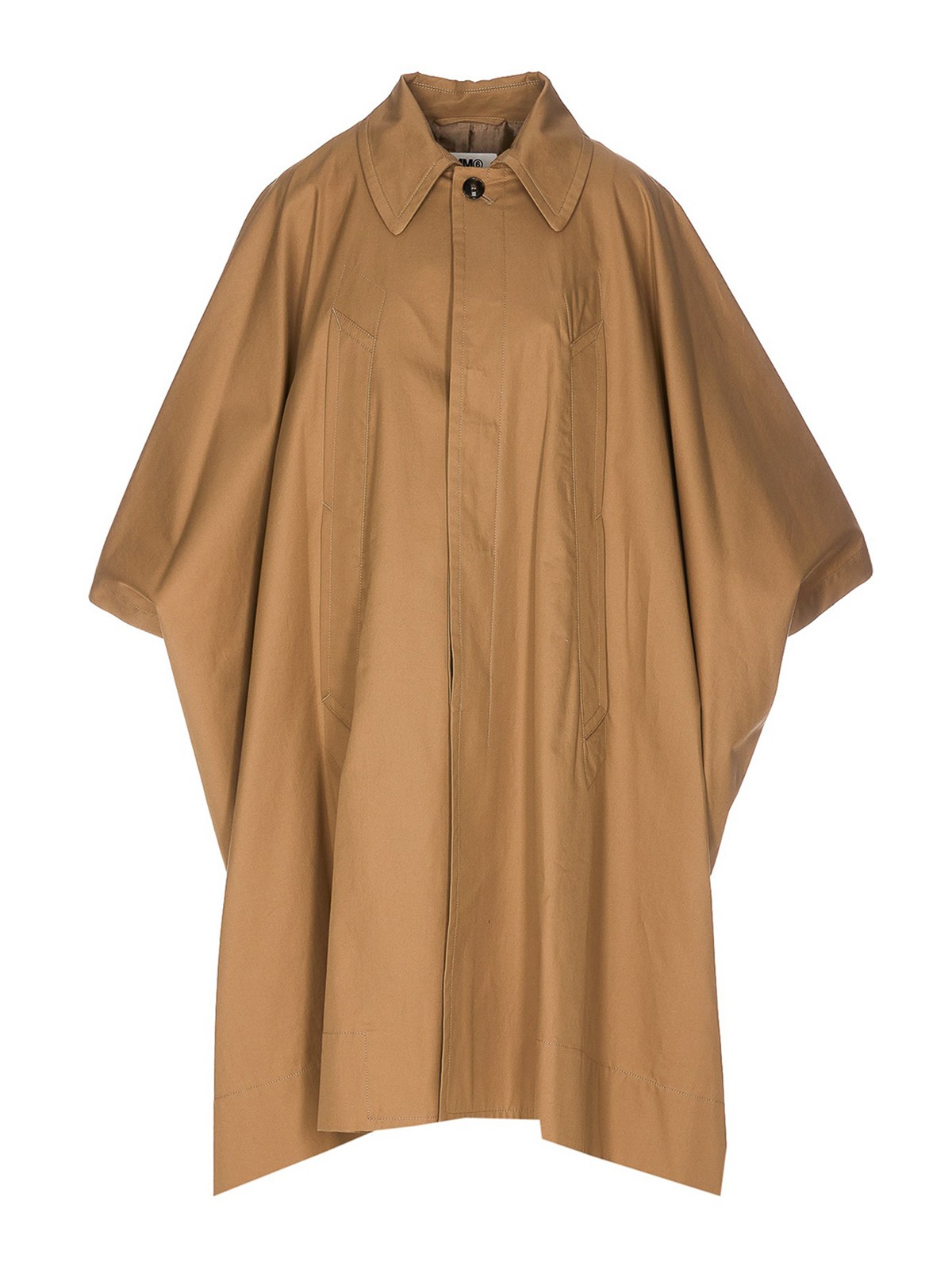 Mm6 Maison Margiela Cotton Long Coat With Back Split And Pockets In Beige
