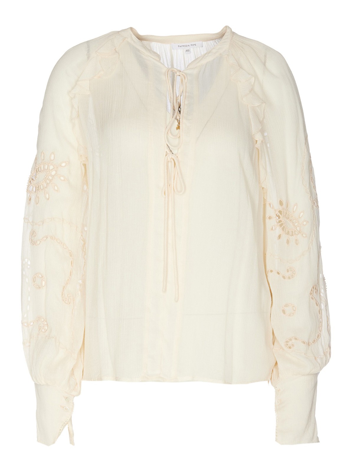 Patrizia Pepe Embroidered Blouse With Sheer Effect In White
