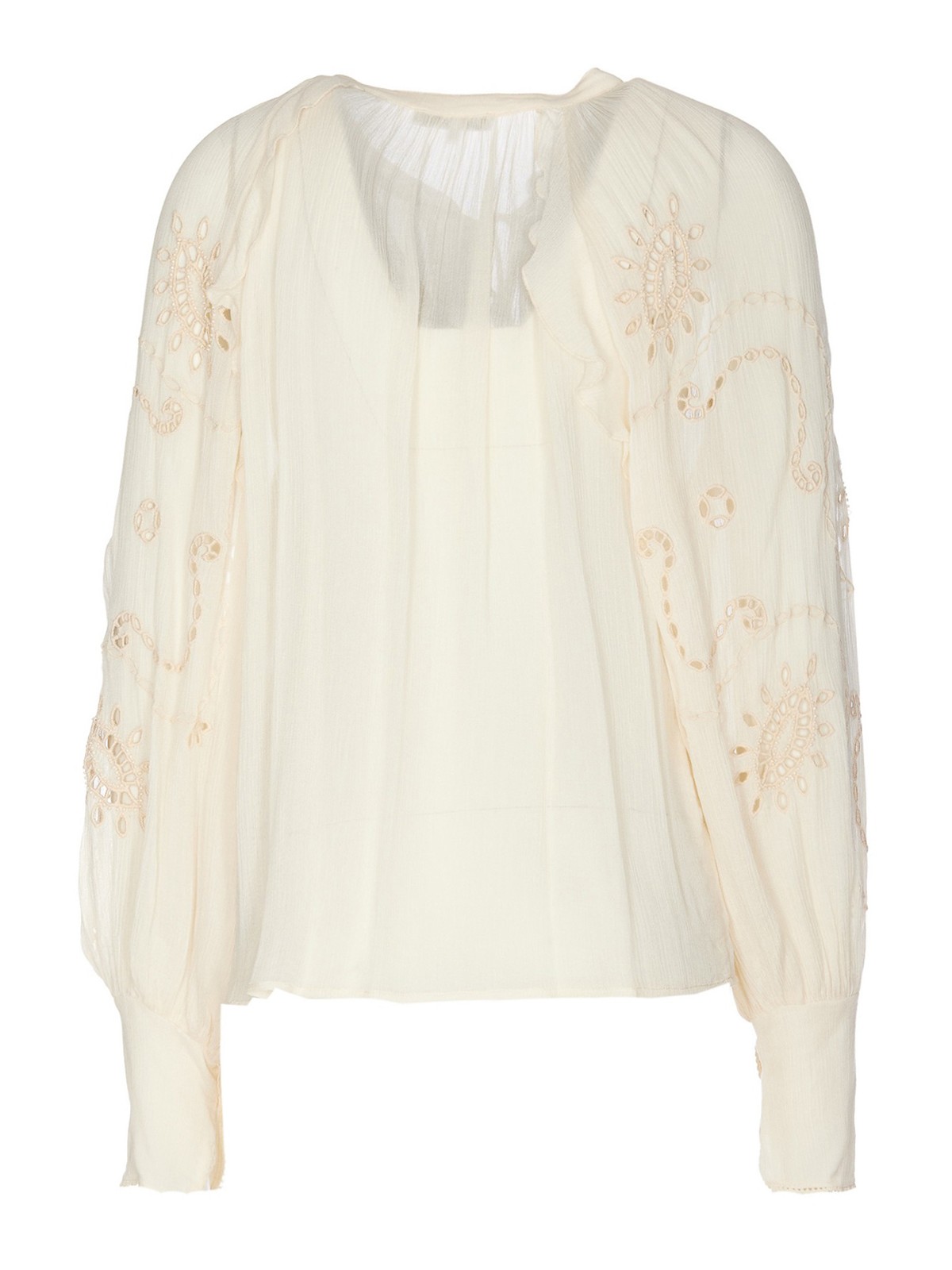 Shop Patrizia Pepe Embroidered Blouse With Sheer Effect In White