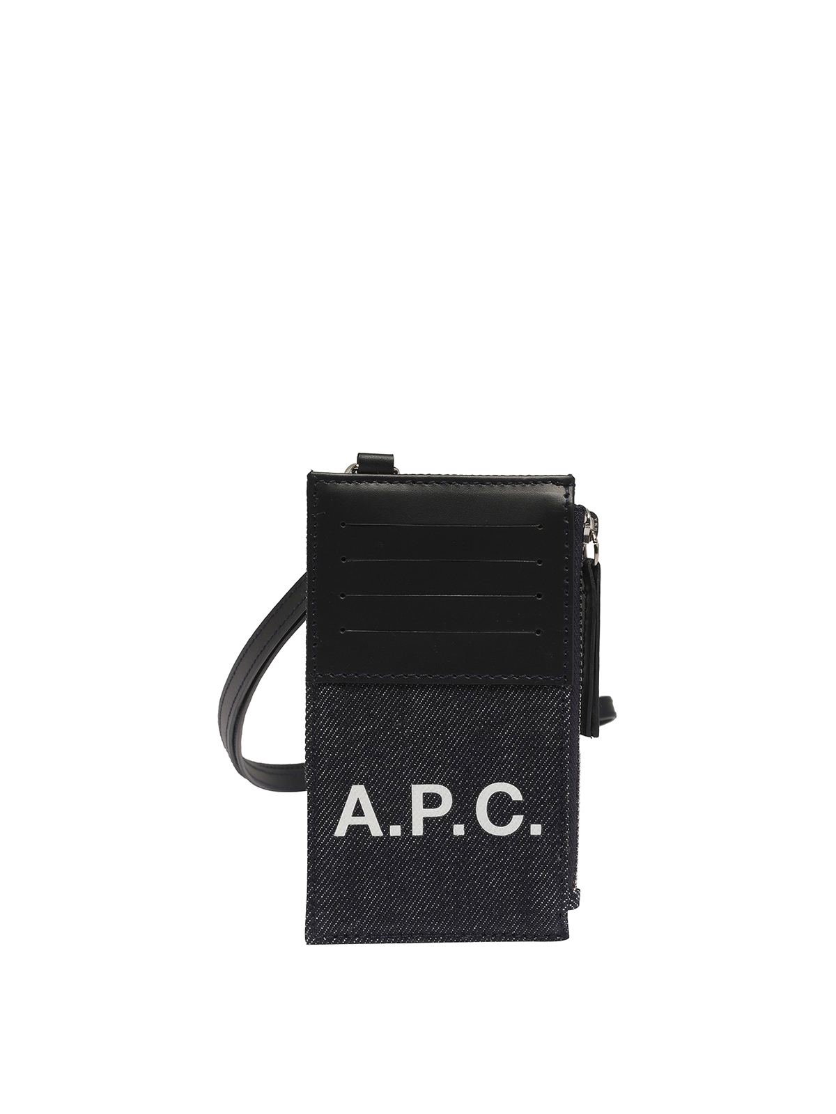 Shop Apc Leather Cardholder With Zip And Strap In Blue