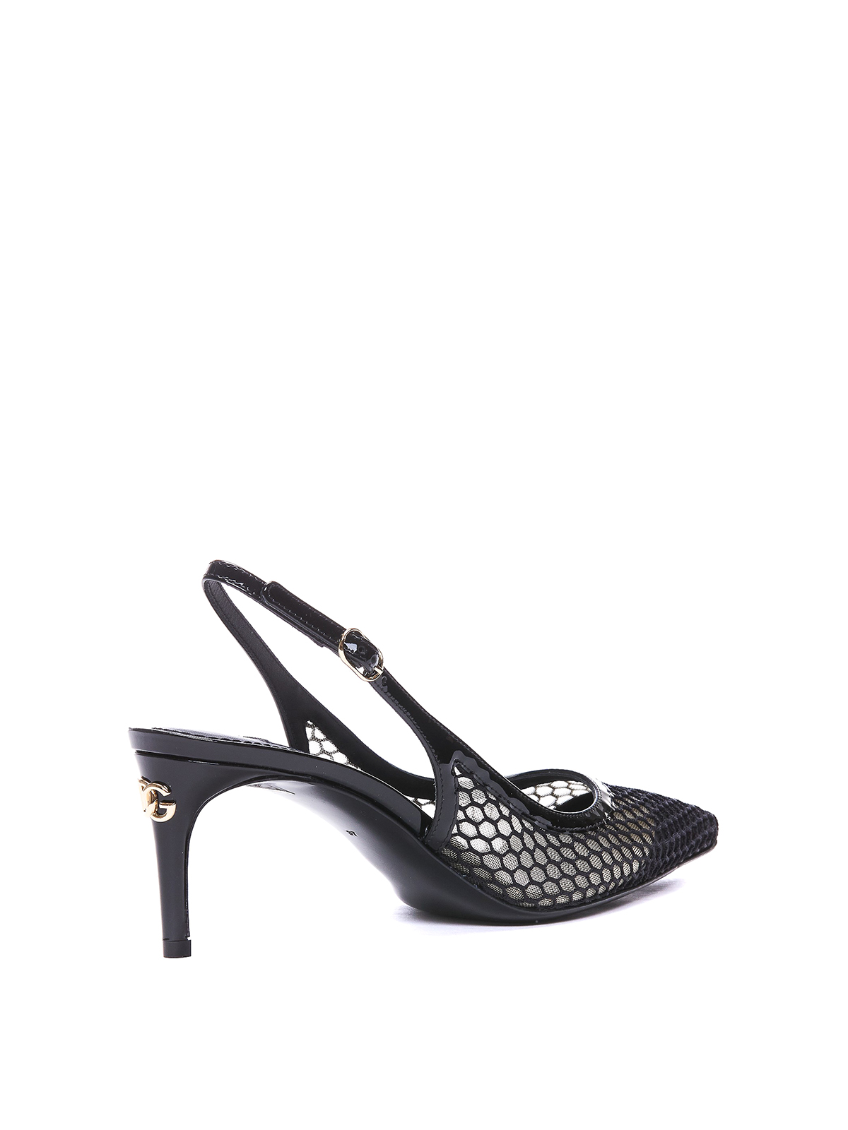 Shop Dolce & Gabbana Slingback Pumps With Net And Logo On Heel In Black
