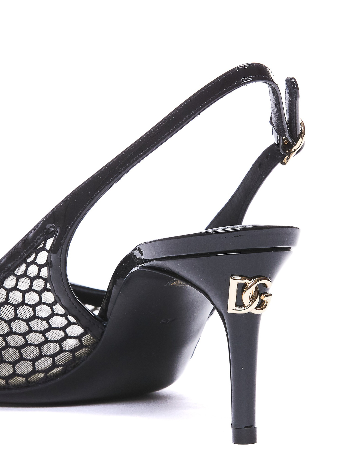 Shop Dolce & Gabbana Slingback Pumps With Net And Logo On Heel In Black