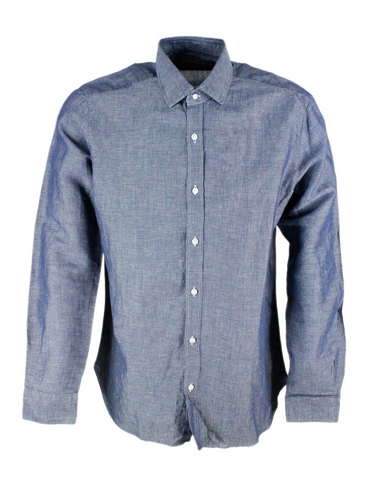 Shop Barba Linen And Cotton Shirt With Buttons In Light Wash