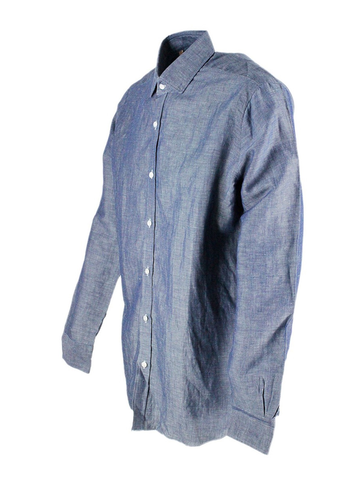 Shop Barba Linen And Cotton Shirt With Buttons In Light Wash