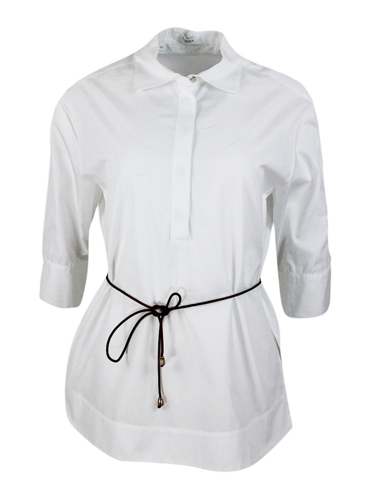 Shop Barba Polo -style Cotton Blouse With Belt In White