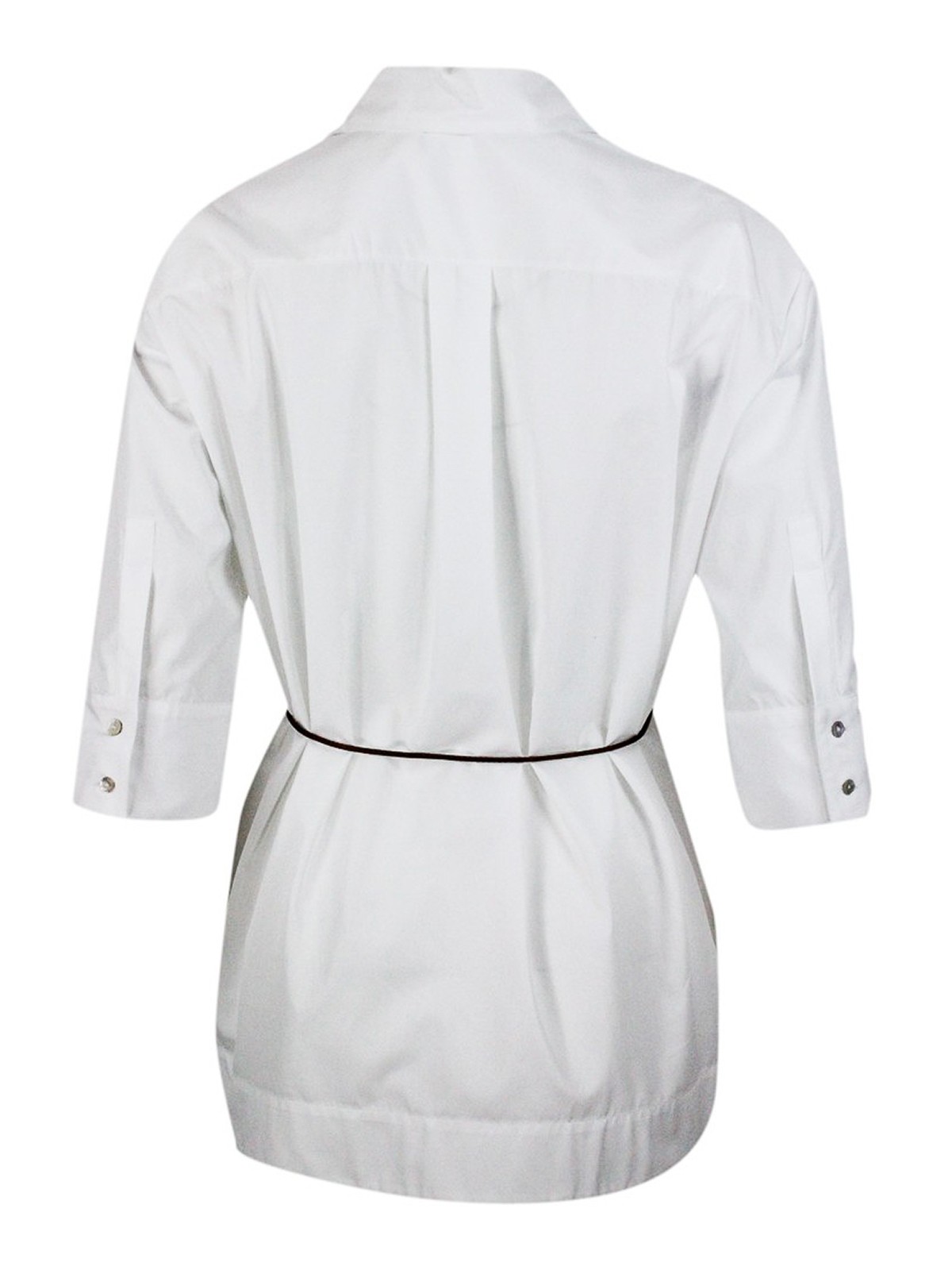 Shop Barba Polo -style Cotton Blouse With Belt In White