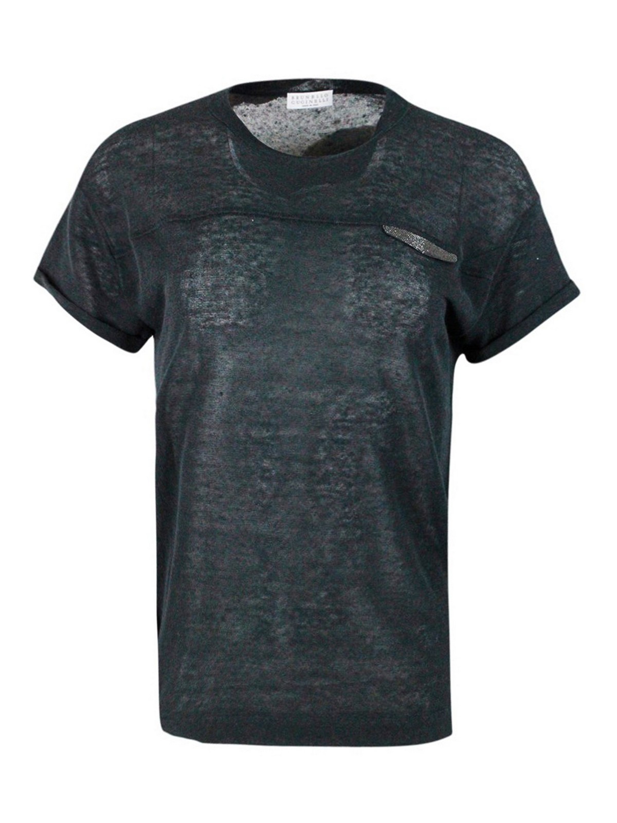 Brunello Cucinelli Linen Crewneck T-shirt In Grey