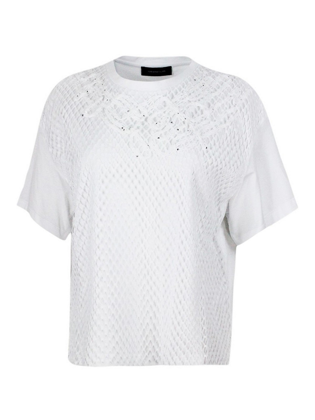 Fabiana Filippi Cotton Crewneck T-shirt With Lace In Blanco
