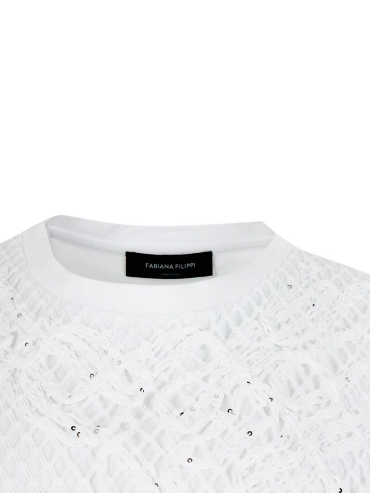 Shop Fabiana Filippi Cotton Crewneck T-shirt With Lace In Blanco
