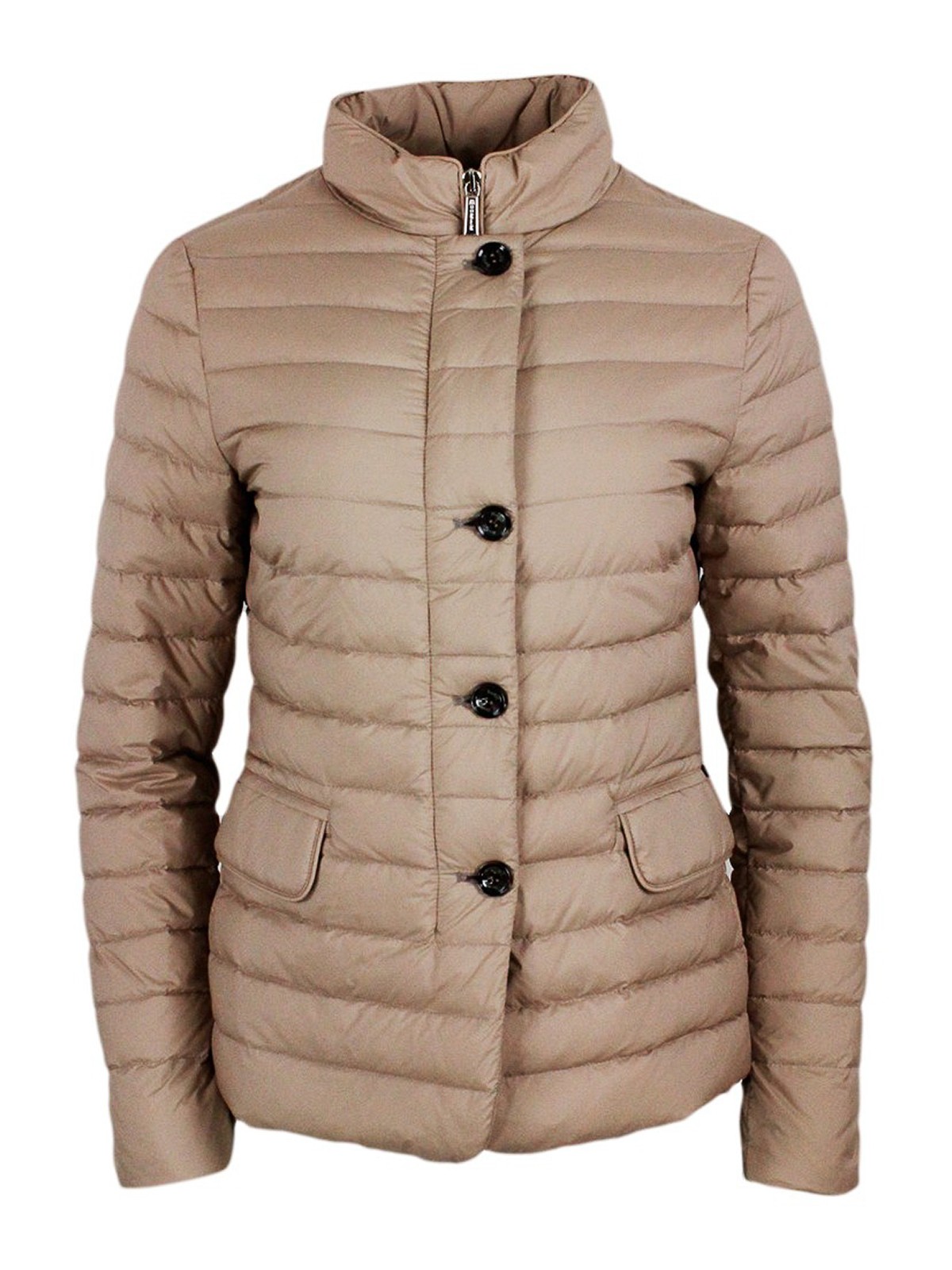 Shop Moorer Padded Jacket With Buttons In Brown