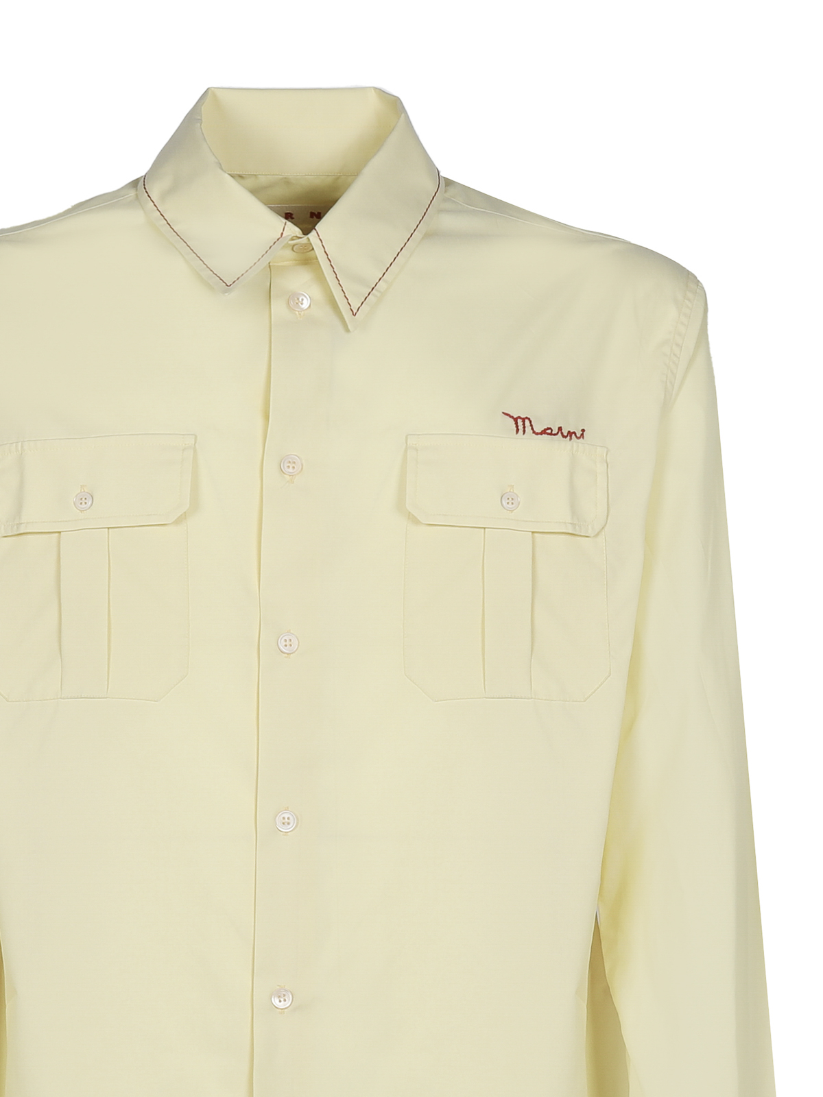 Shop Marni Cotton Shirt With Chest Pockets In Yellow
