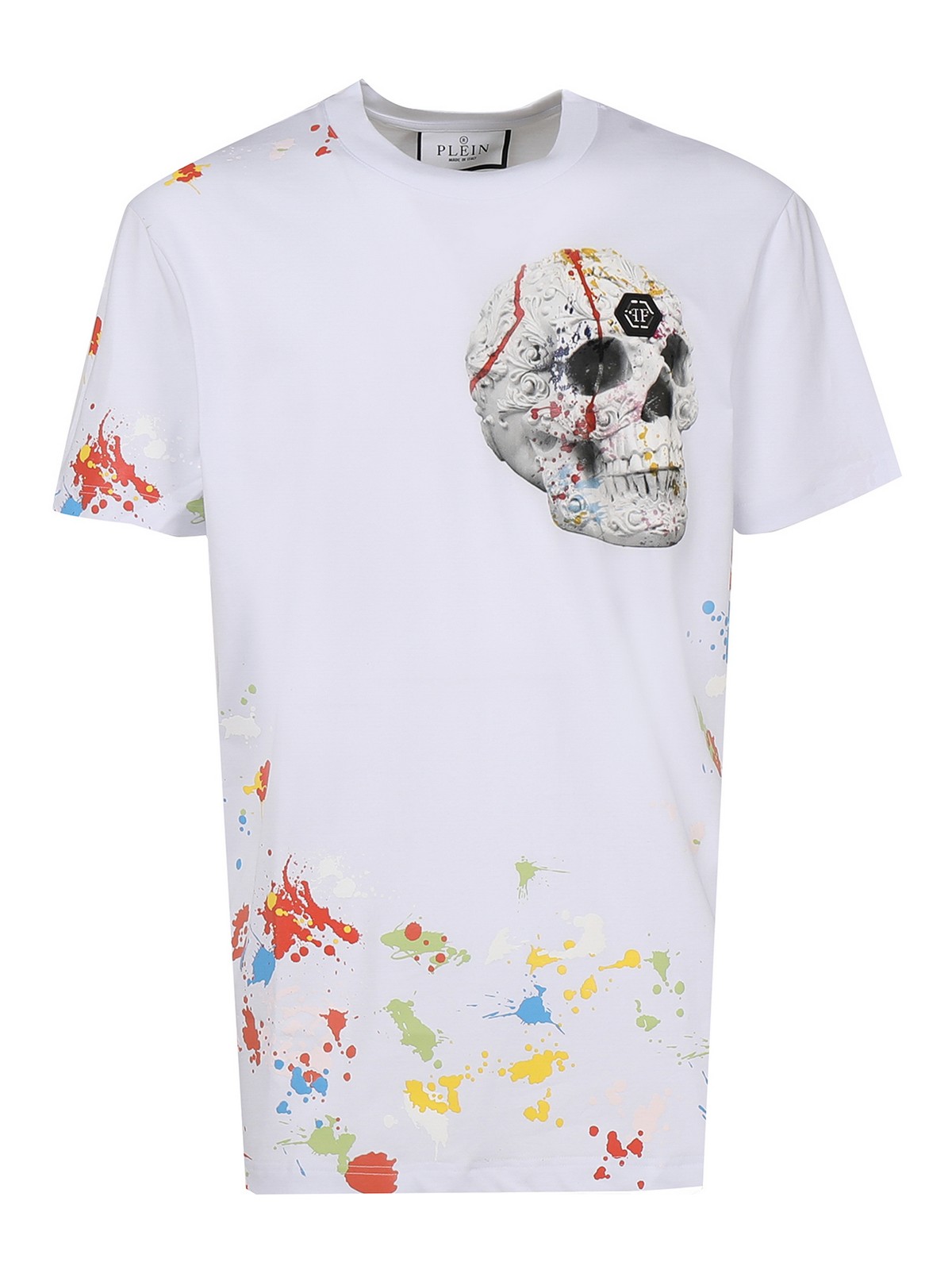 Shop Philipp Plein Cotton Crewneck T-shirt With Skull Print In White