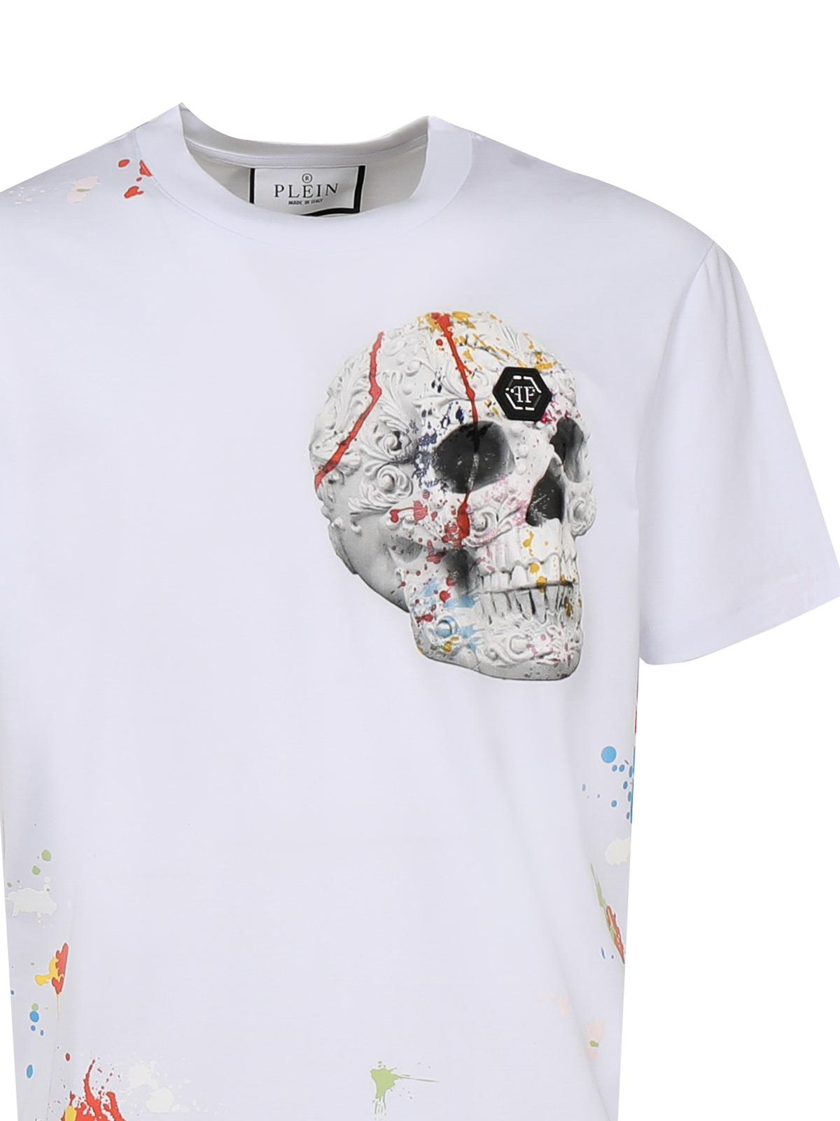 Shop Philipp Plein Cotton Crewneck T-shirt With Skull Print In White