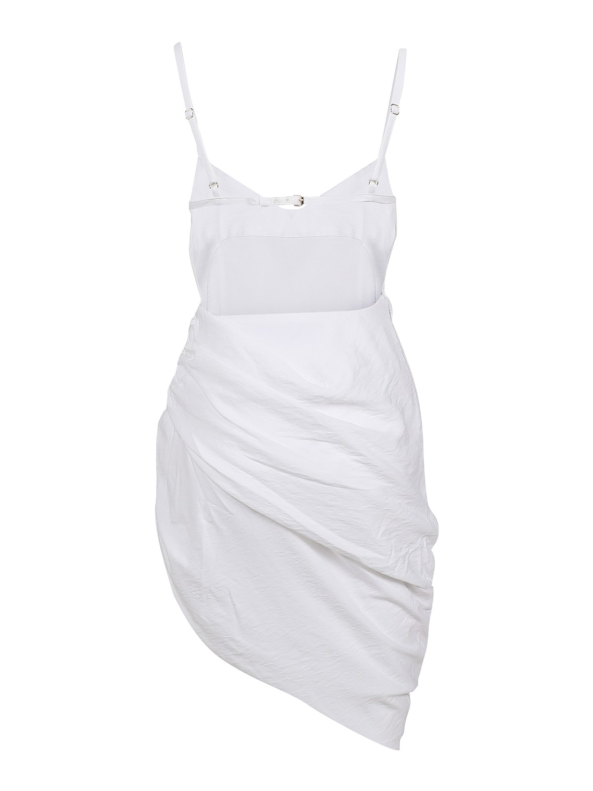 Shop Jacquemus Asymmetric Draped Dress With Straps In Blanco