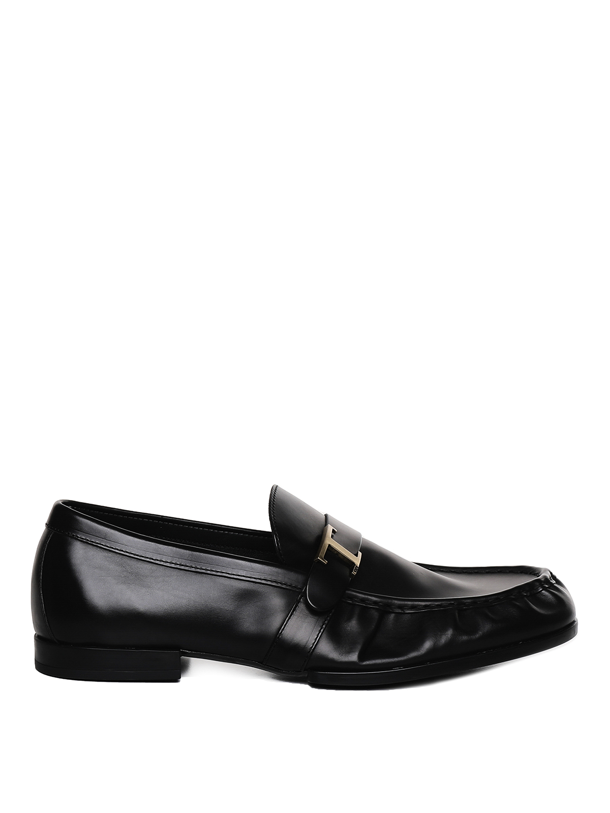 Tod's Leather Loafers With Strap And Logo In Negro
