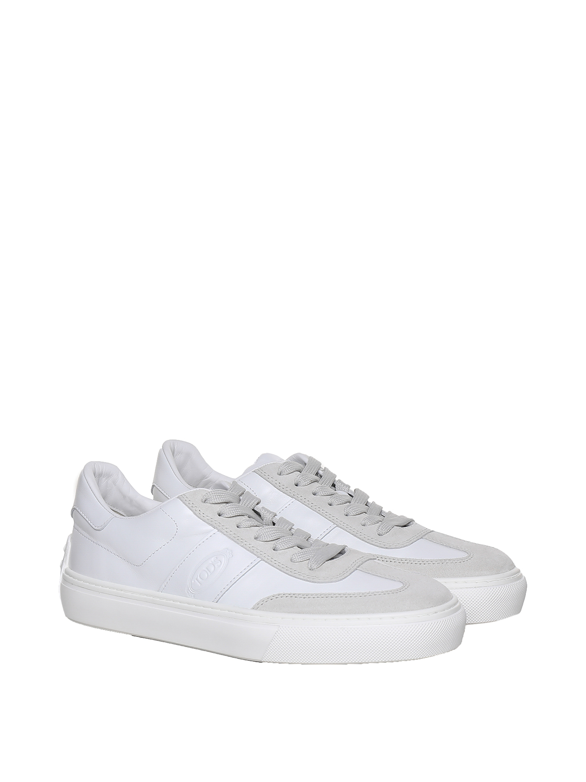 Shop Tod's Leather Sneakers With Suede Details In Blanco