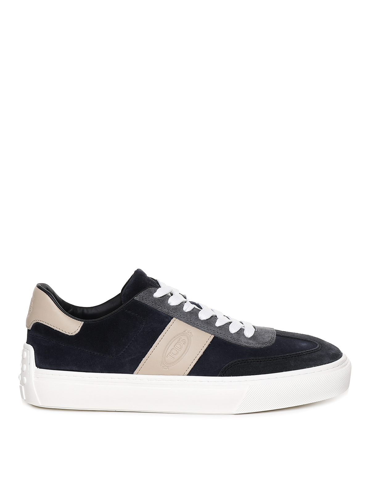 Tod's Suede Sneakers With Leather Band With Logo In Black