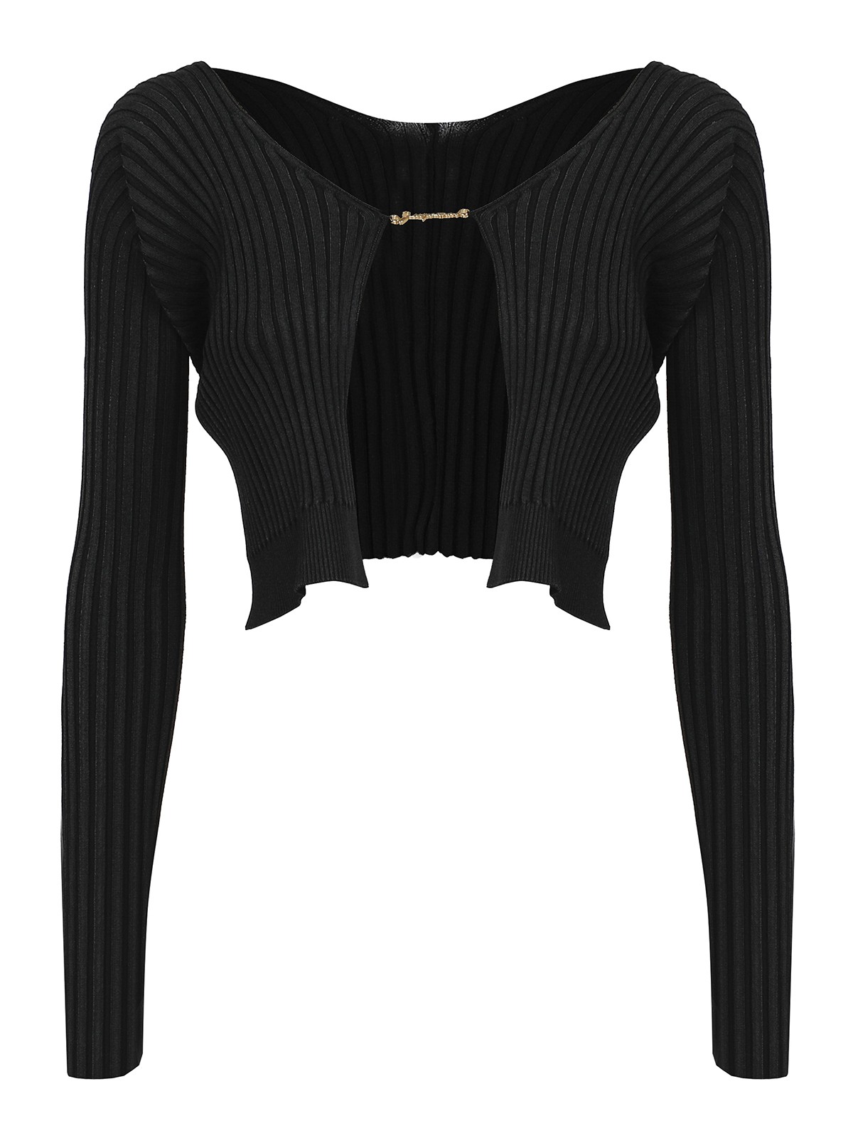 Jacquemus Ribbed Knit Top With Charm Logo In Black