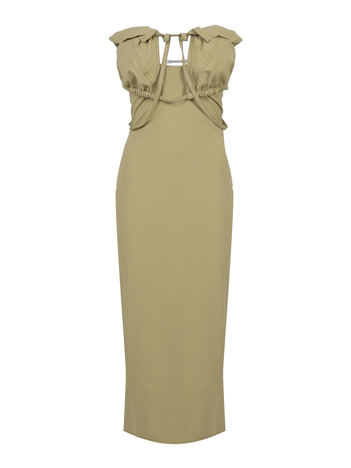 Jacquemus Maxi Dress With Crossed Straps On Bust In Light Green
