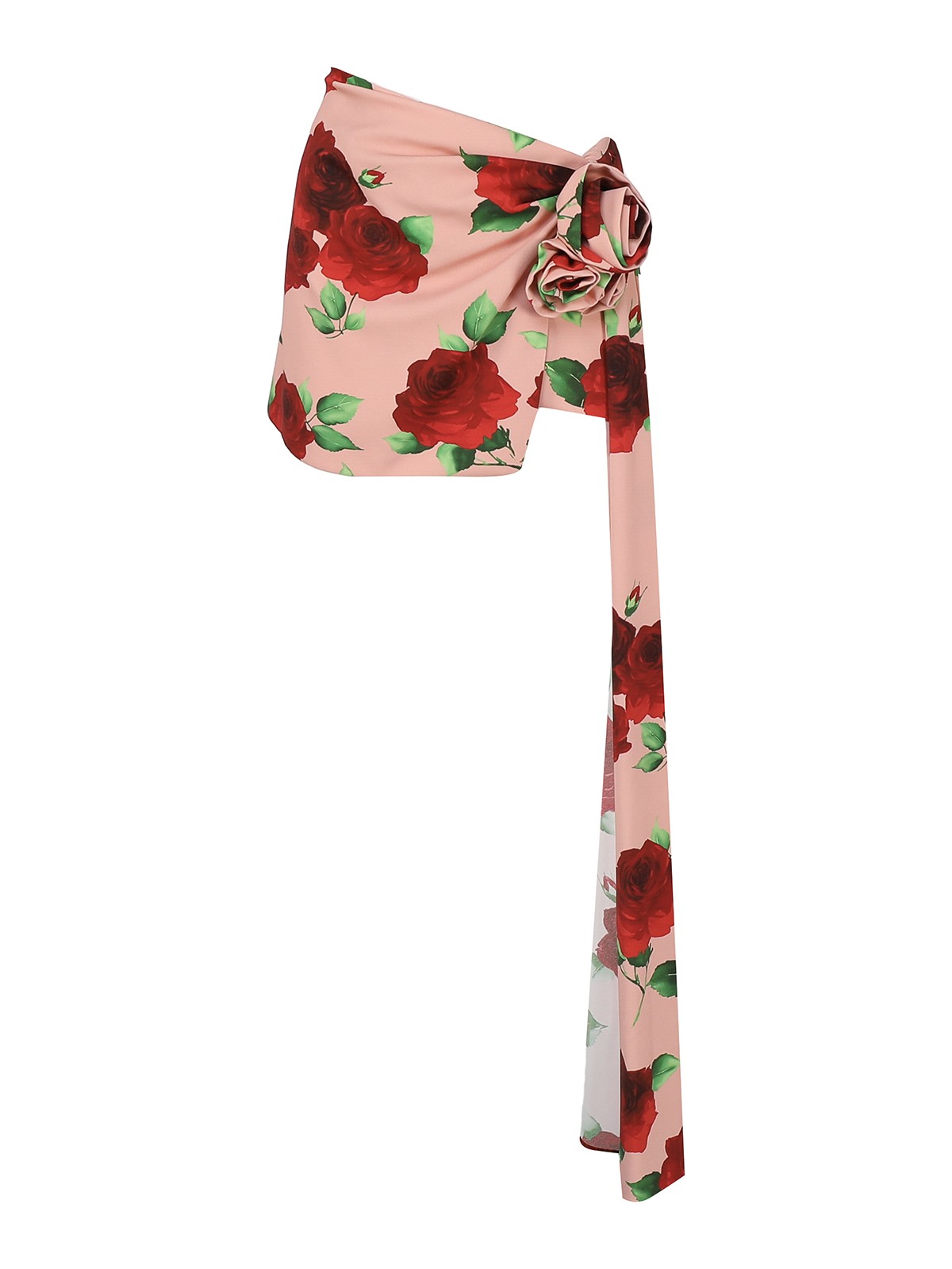 Shop Magda Butrym Draped Silk Mini Skirt With Flower In Pink