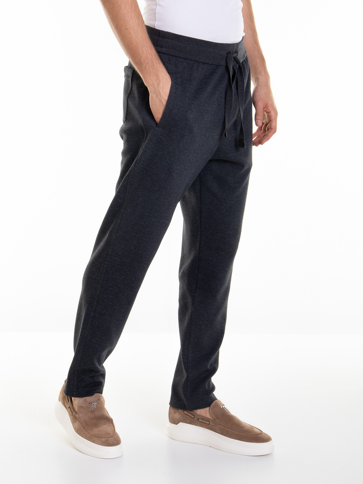 Shop Brioni Cotton Trousers With Drawstring In Grey