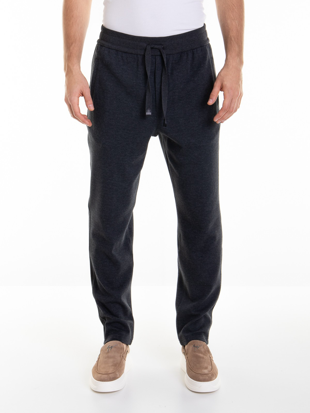 Shop Brioni Cotton Trousers With Drawstring In Grey