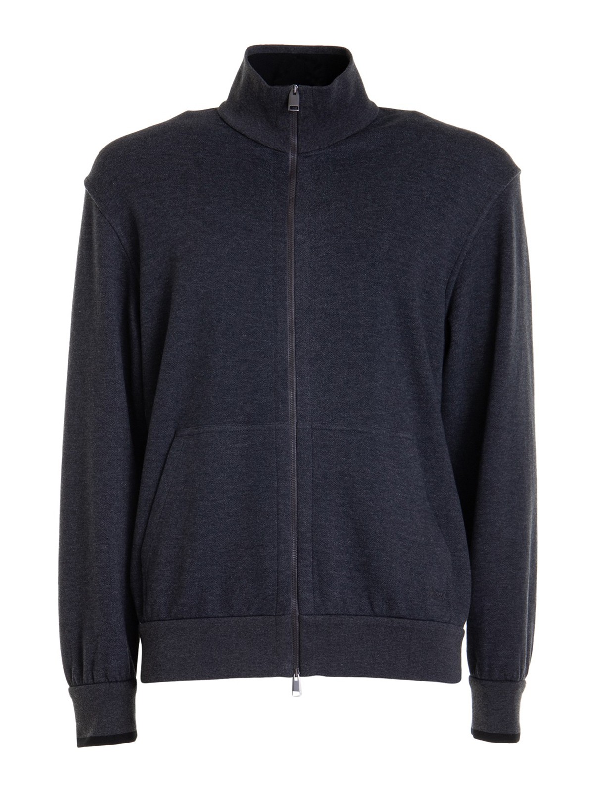 Brioni Cotton Sweatshirt With High Collar And Zip In Grey
