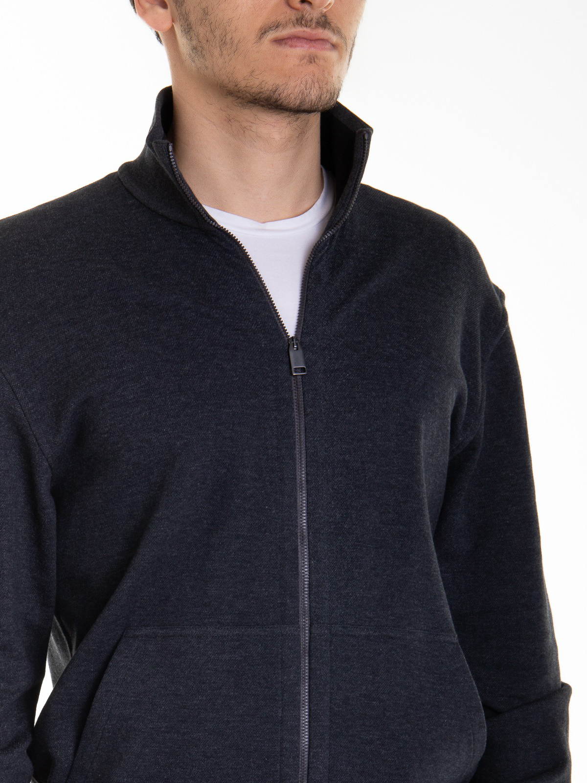 Shop Brioni Cotton Sweatshirt With High Collar And Zip In Grey