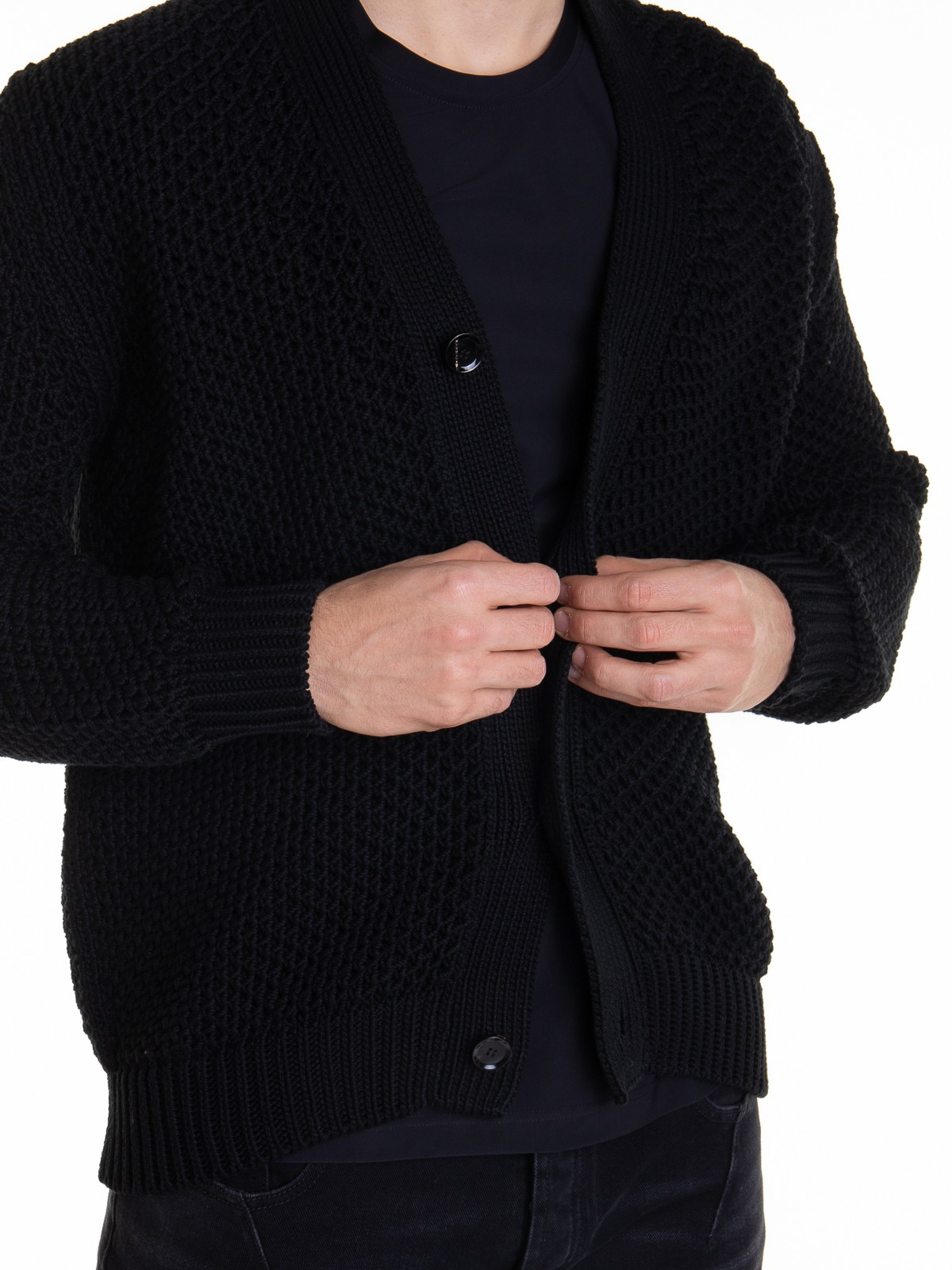 Shop Brioni Cotton Crochet Cardigan With Buttons In Black