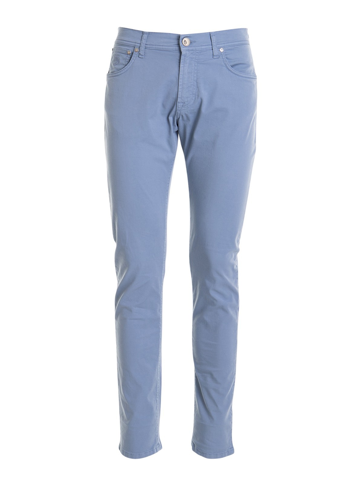 Corneliani Slim-fit Cotton Trousers With Logo In Light Blue