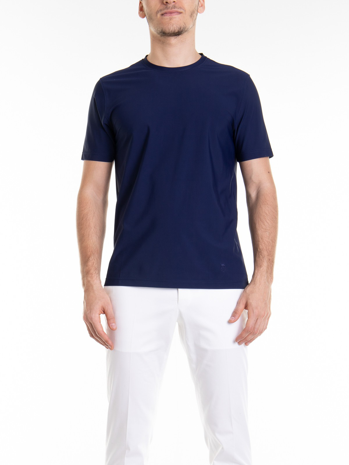 Shop Corneliani Crewneck Cotton T-shirt With Logo In Blue