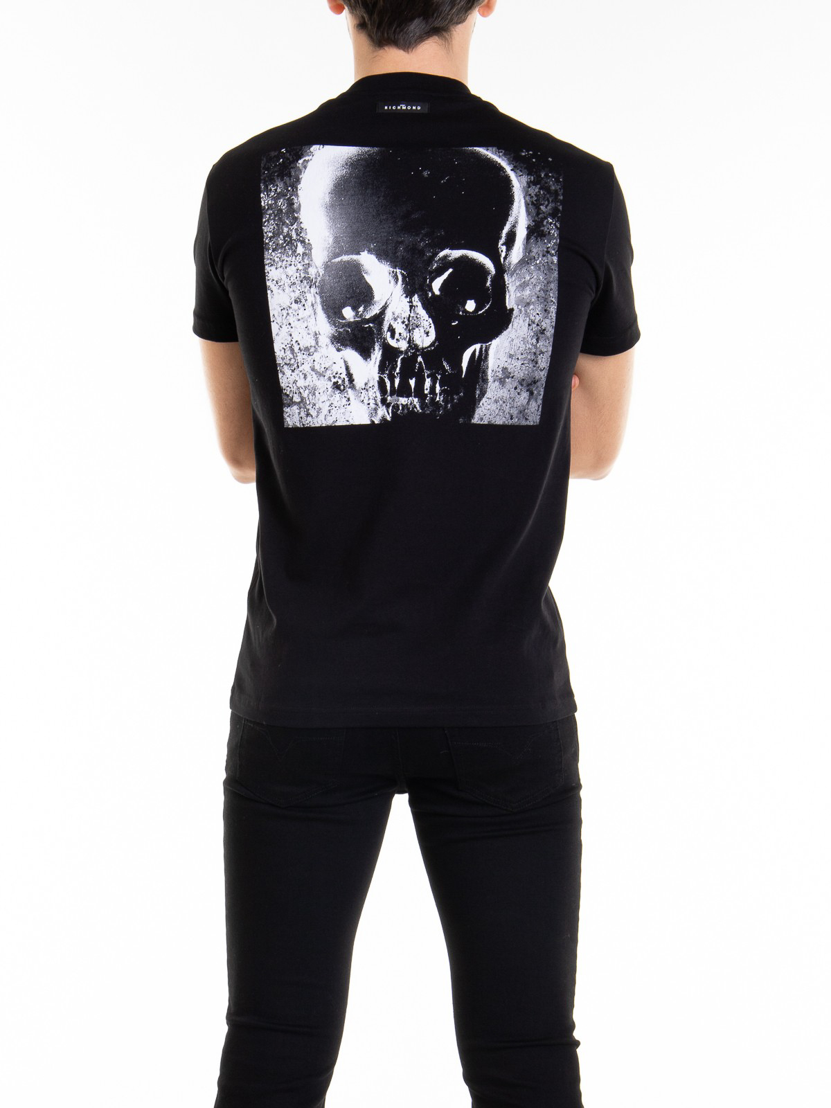 John Richmond Reuca T-Shirt En Coton Extensible Noir/Argent Foncé