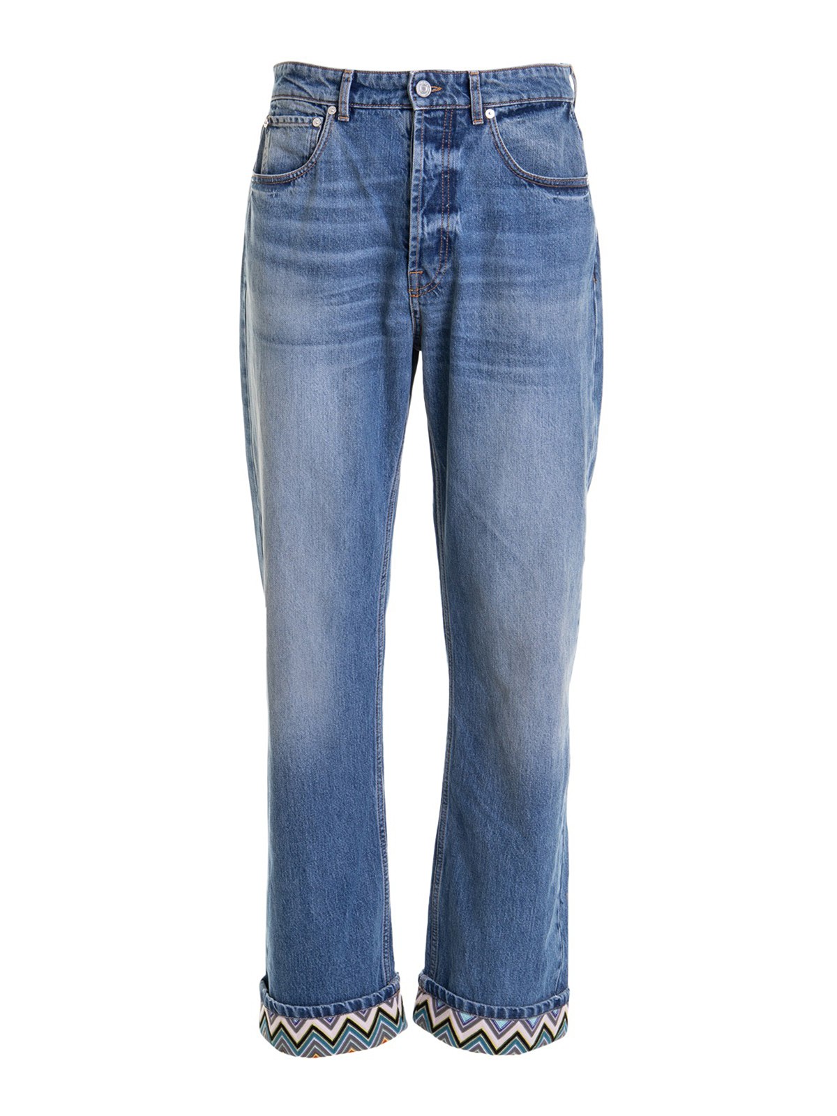 Missoni Wide Leg Jeans With Contrast Turn-up In Light Wash