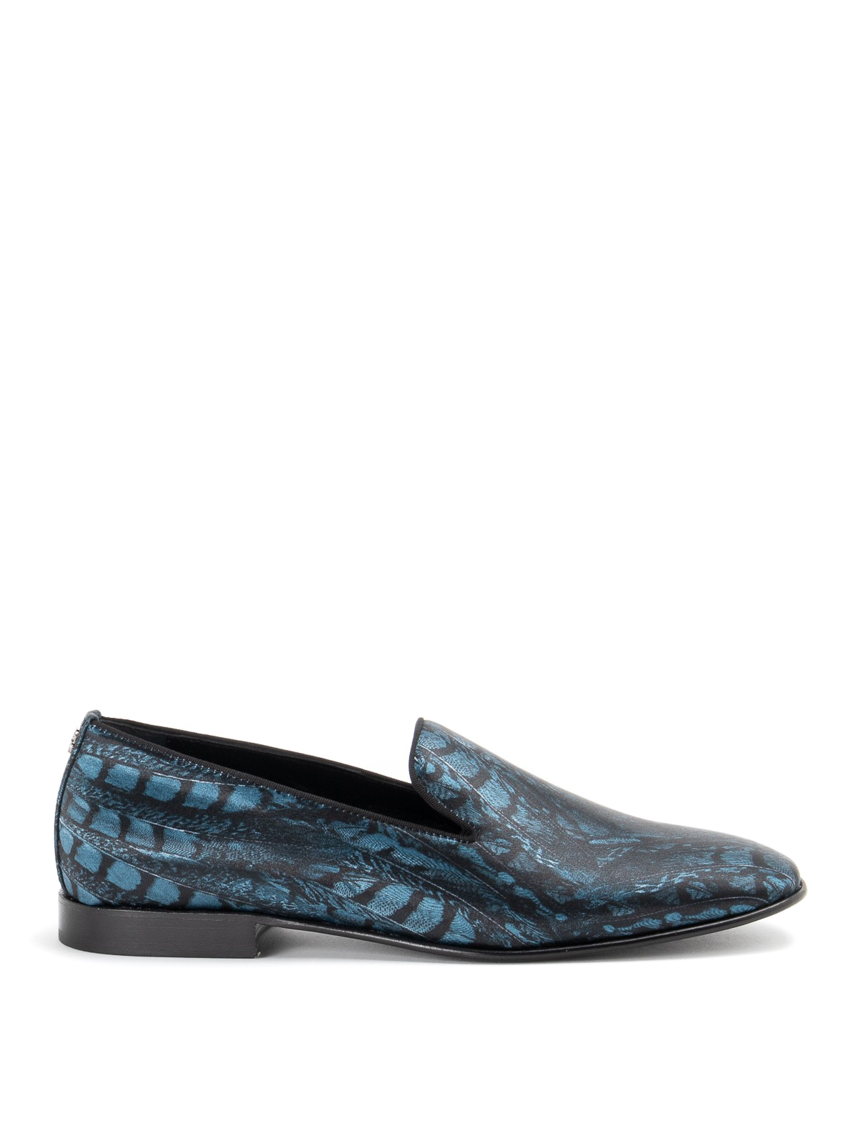 Roberto Cavalli Silk Loafers With Serpent Effect And Logo In Black