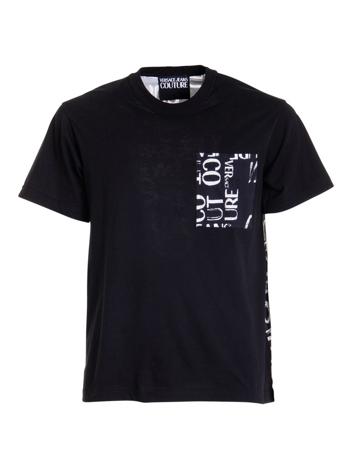Versace Jeans Couture Crewneck Cotton T-shirt With Logo Motif In Black