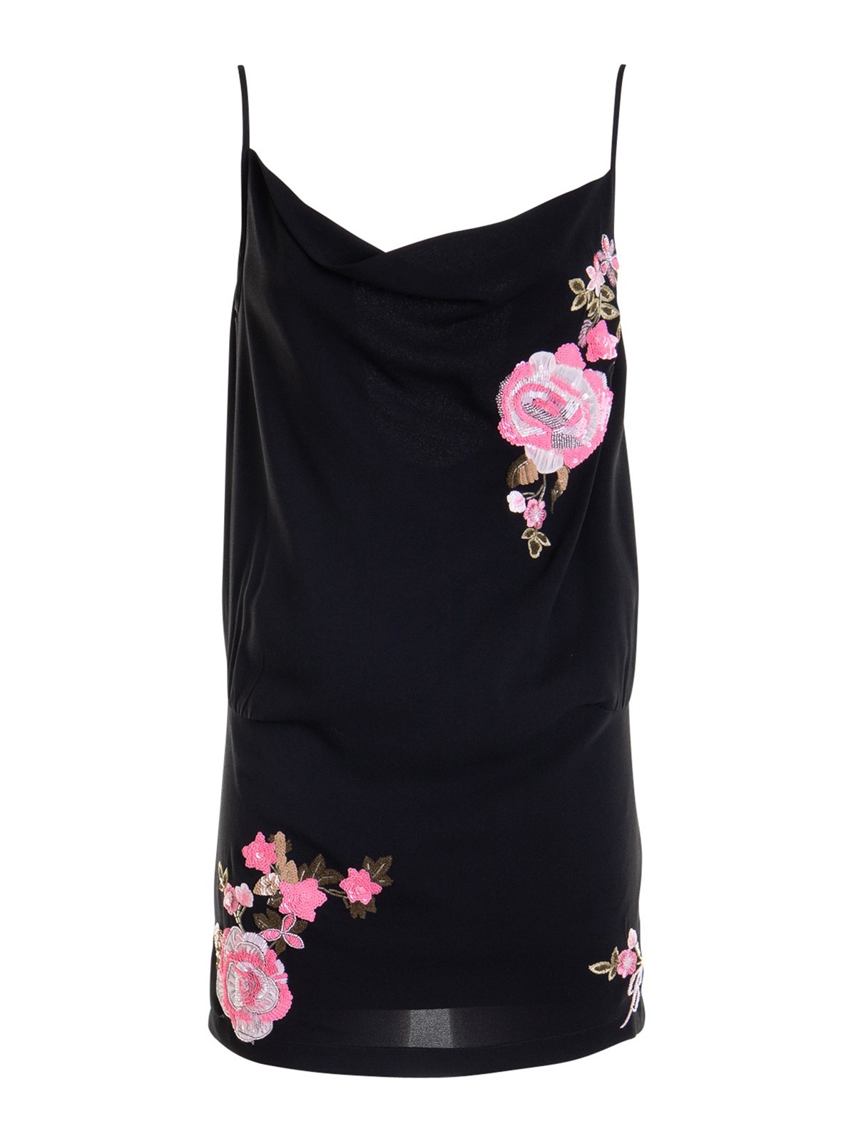 Blumarine Short Fitted Dress With Flowers In Black