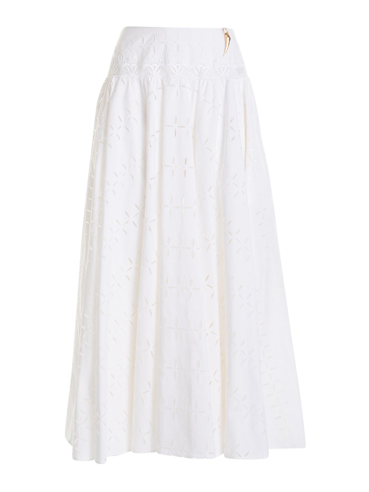 Roberto Cavalli Long Skirt In Cotton With Lace Inserts In White