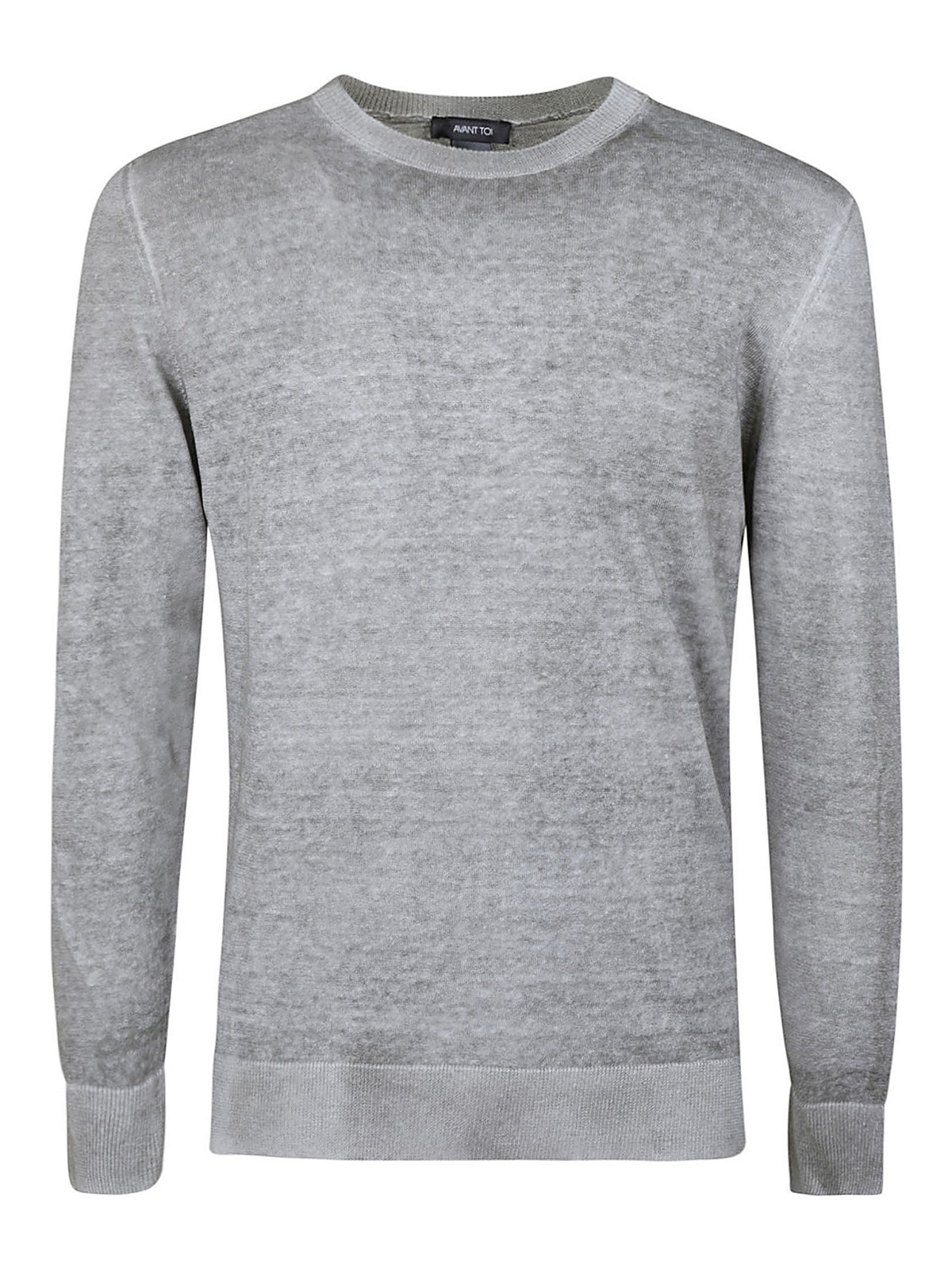 Avant Toi Ribbed Cuffs Linen Blend Crewneck In Grey