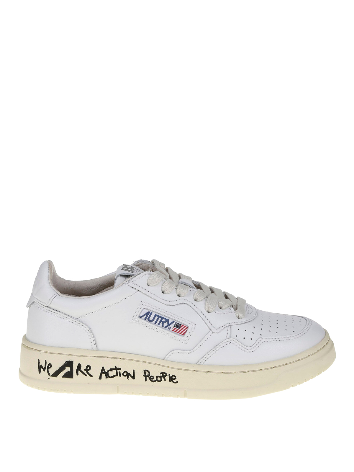 Autry Leather Trainers With Writing In White
