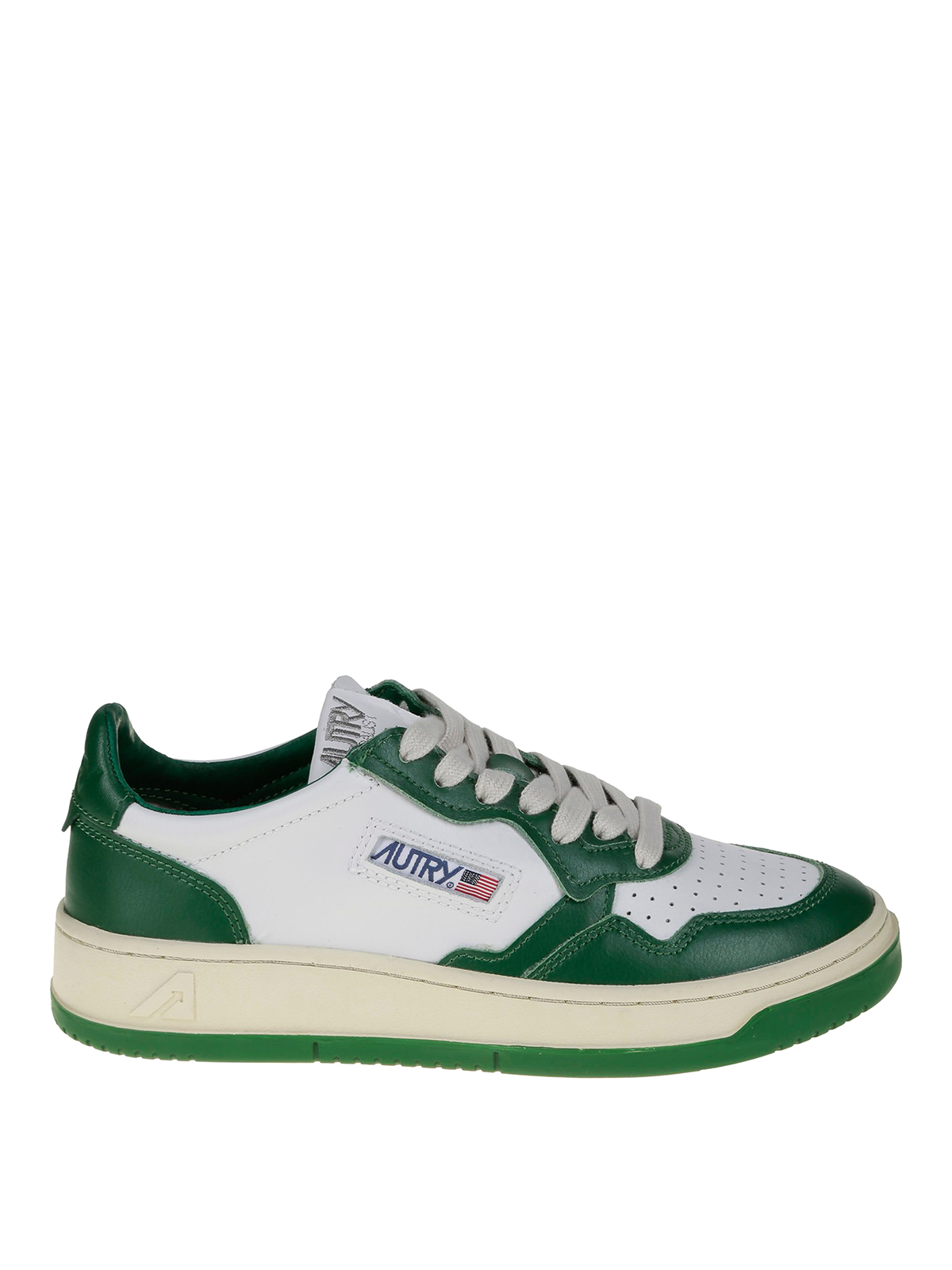 Autry Two-tone Leather Sneakers With Logo In Green