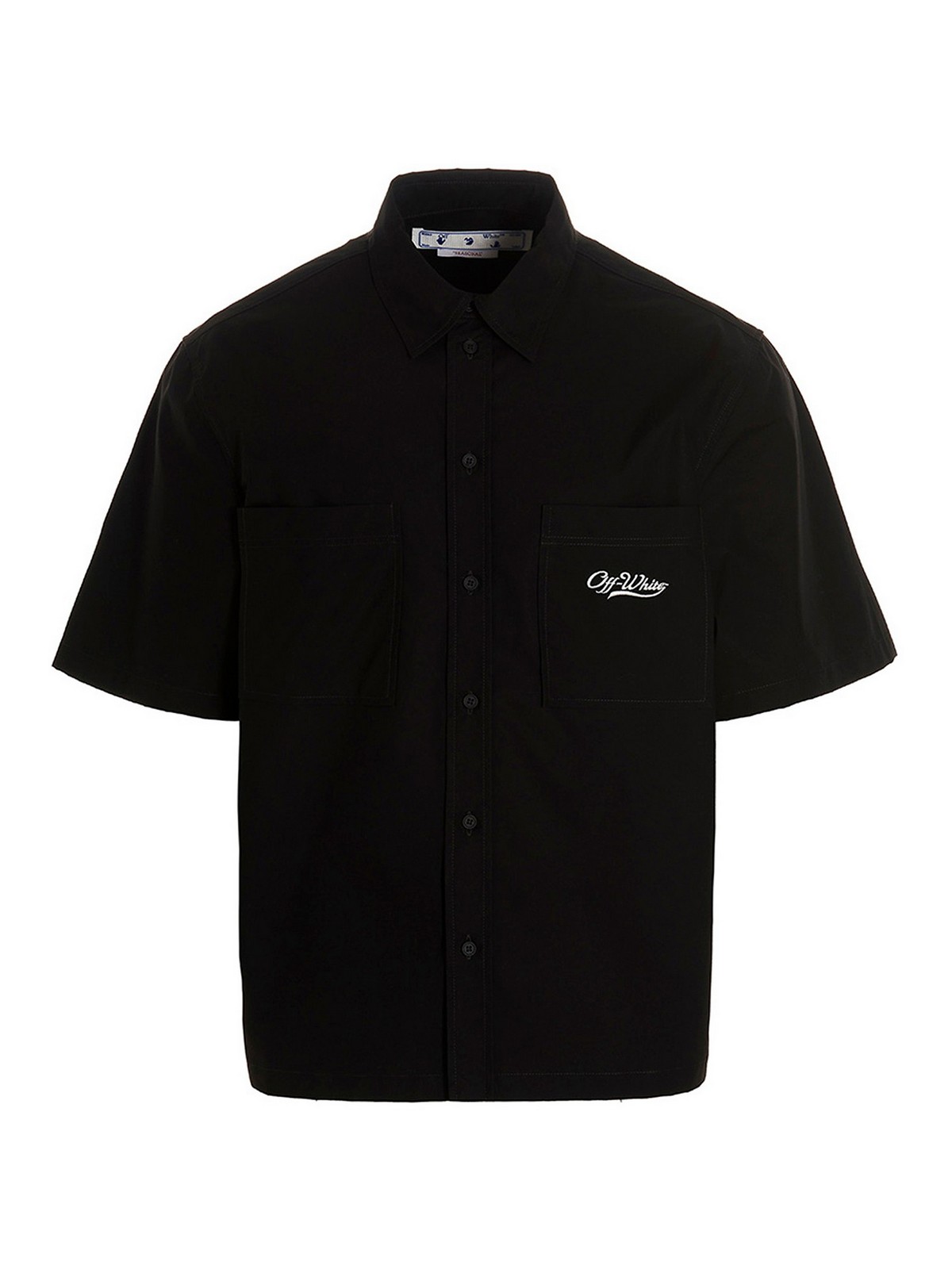 Off-white Wave Off Short Sleeve Cotton Button-up Shirt In Black