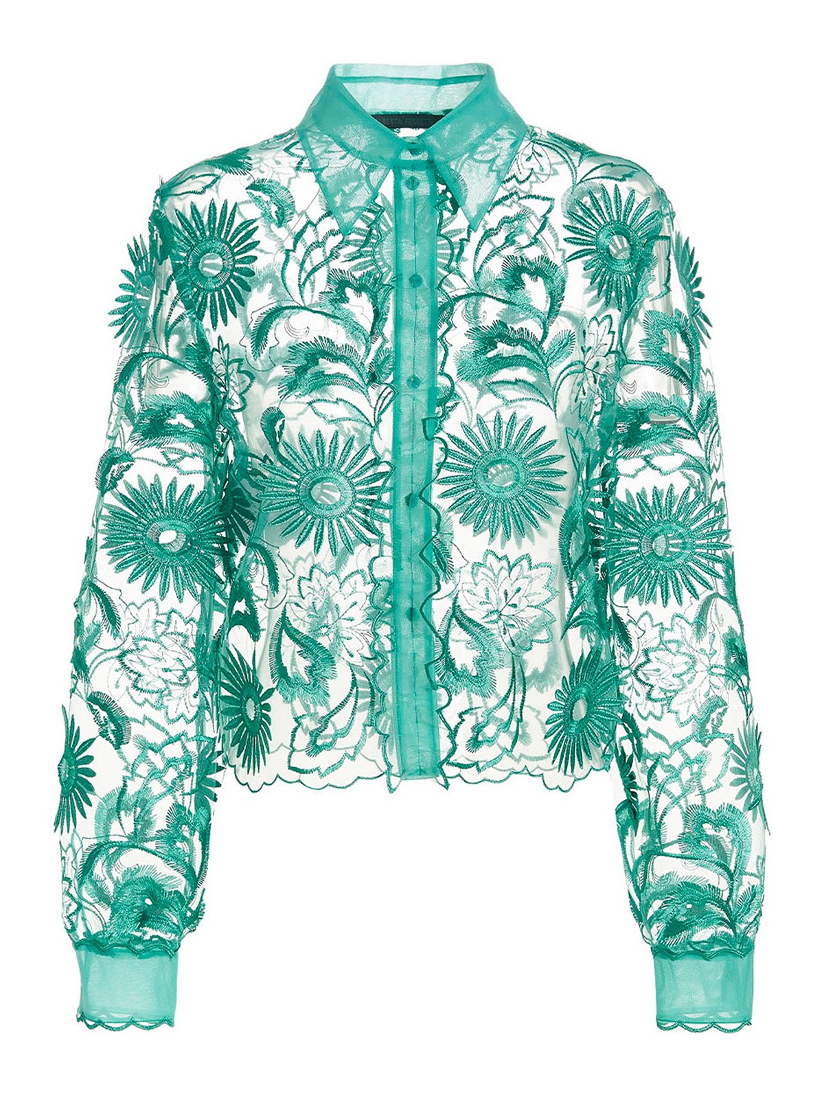 Shop Alberta Ferretti Lace Shirt In Green