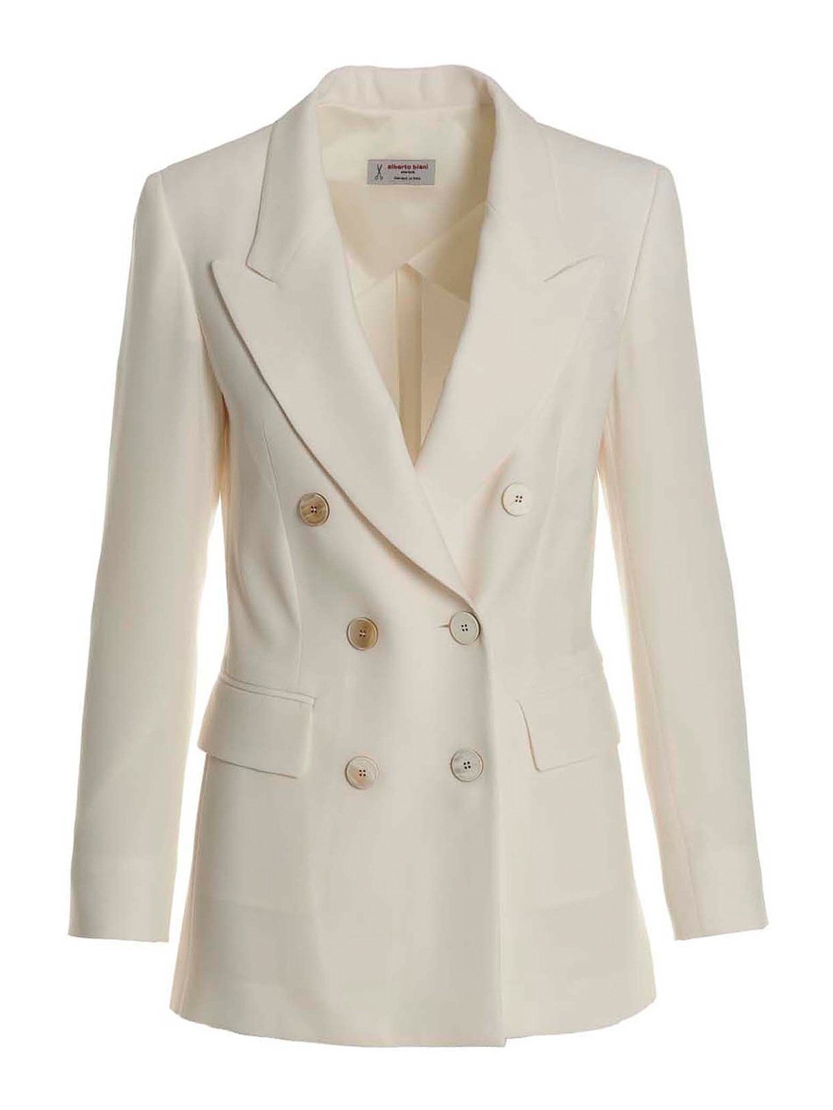 Shop Alberto Biani Double Breast Cady Blazer Jacket In White