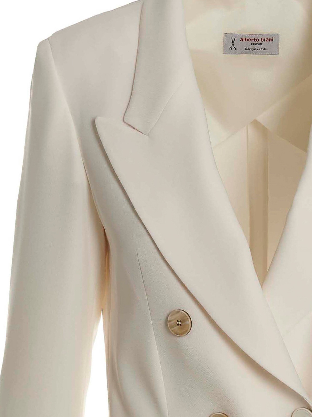 Shop Alberto Biani Double Breast Cady Blazer Jacket In White
