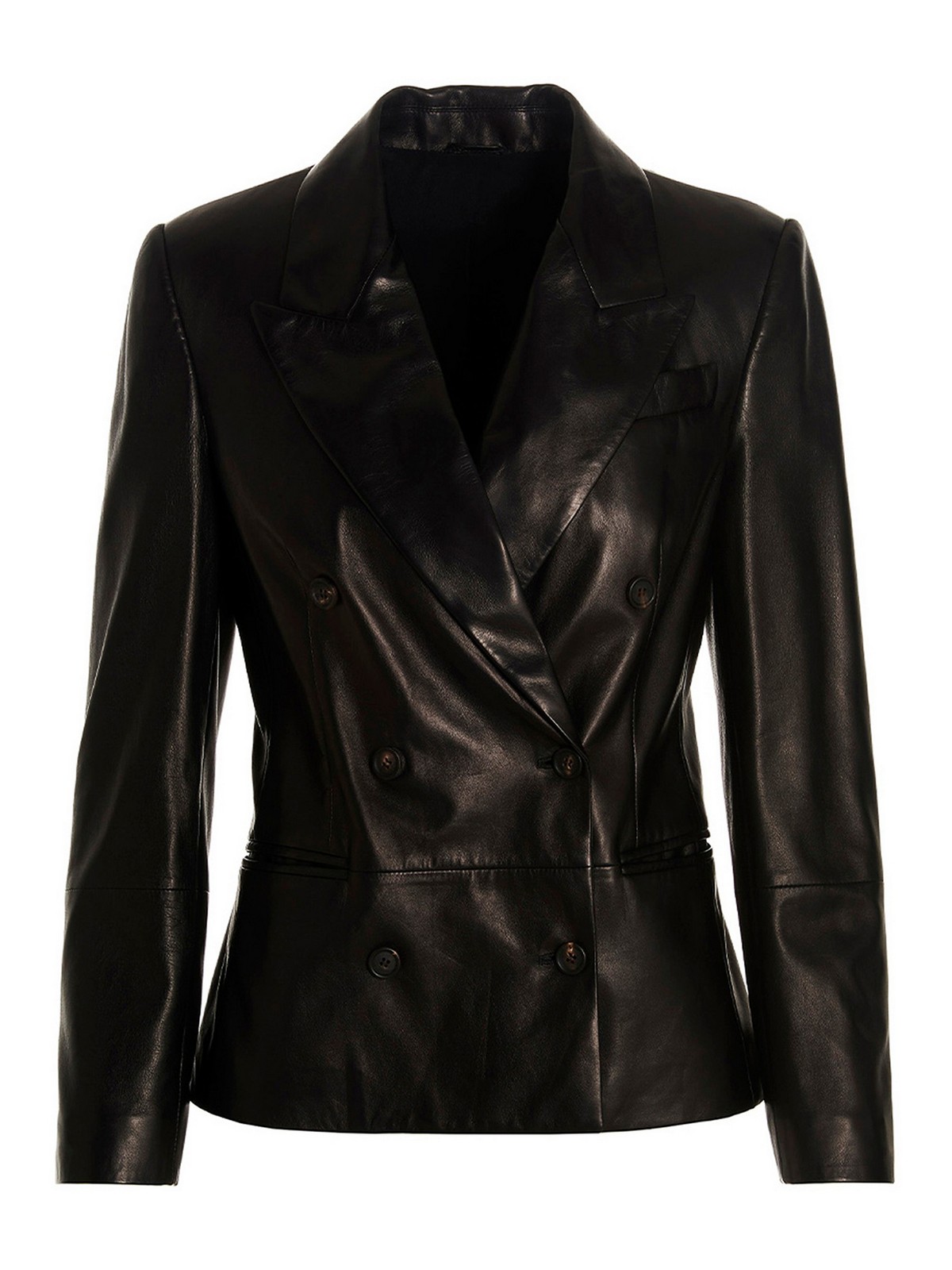 Brunello Cucinelli Double-breasted Leather Blazer Jacket In Black