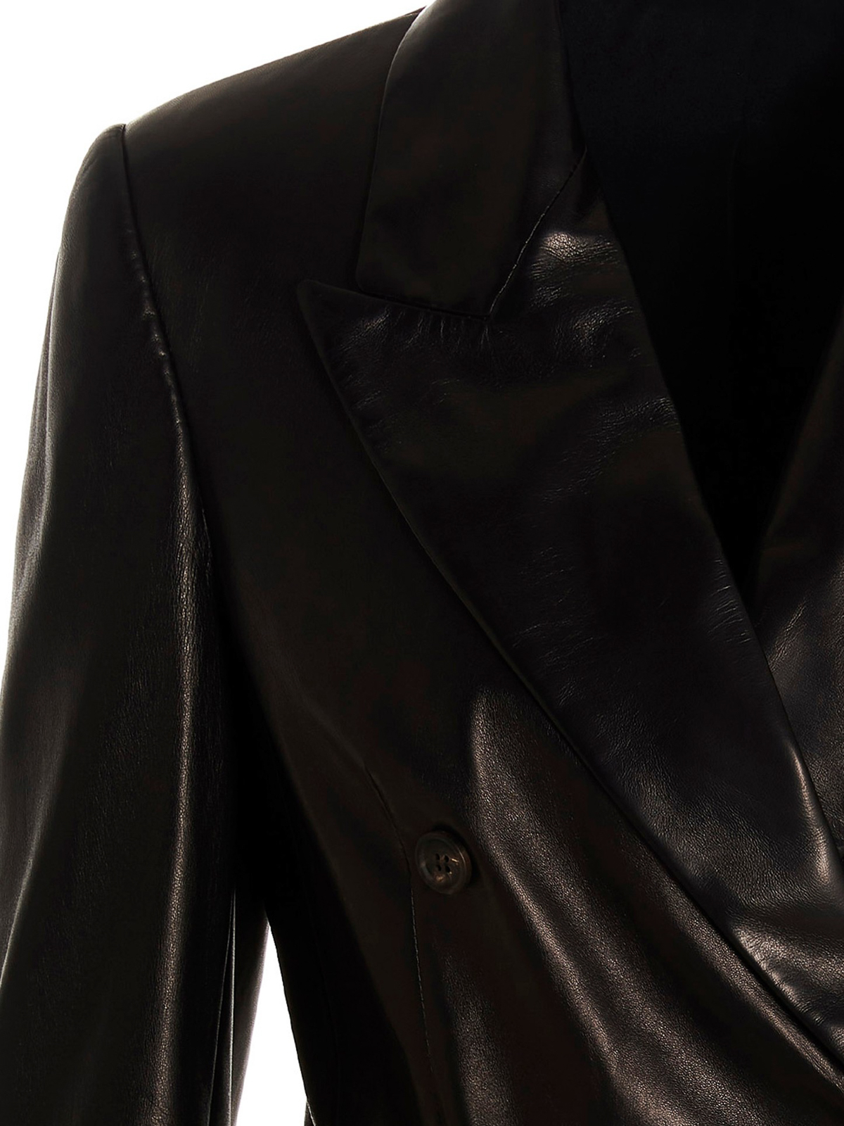 Shop Brunello Cucinelli Double-breasted Leather Blazer Jacket In Black